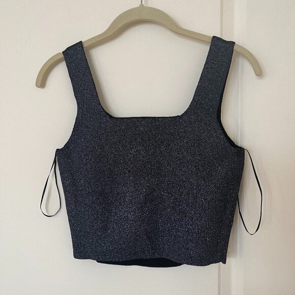 ALC Crop Tank Top Metallic Silver Sz XS - Picture 3 of 6